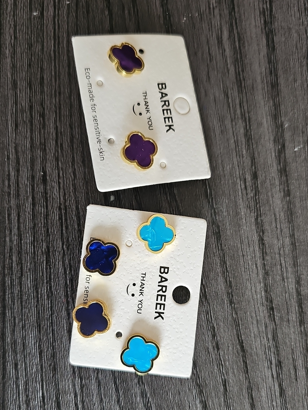 Clover Stud Earrings - Dark Purple, Turquoise Blue & Royal Blue